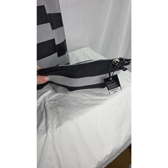 Scout Black Gray Striped Bucket List Large Open Top Shoulder  Tote Bag & Pouch - Picture 4 of 16
